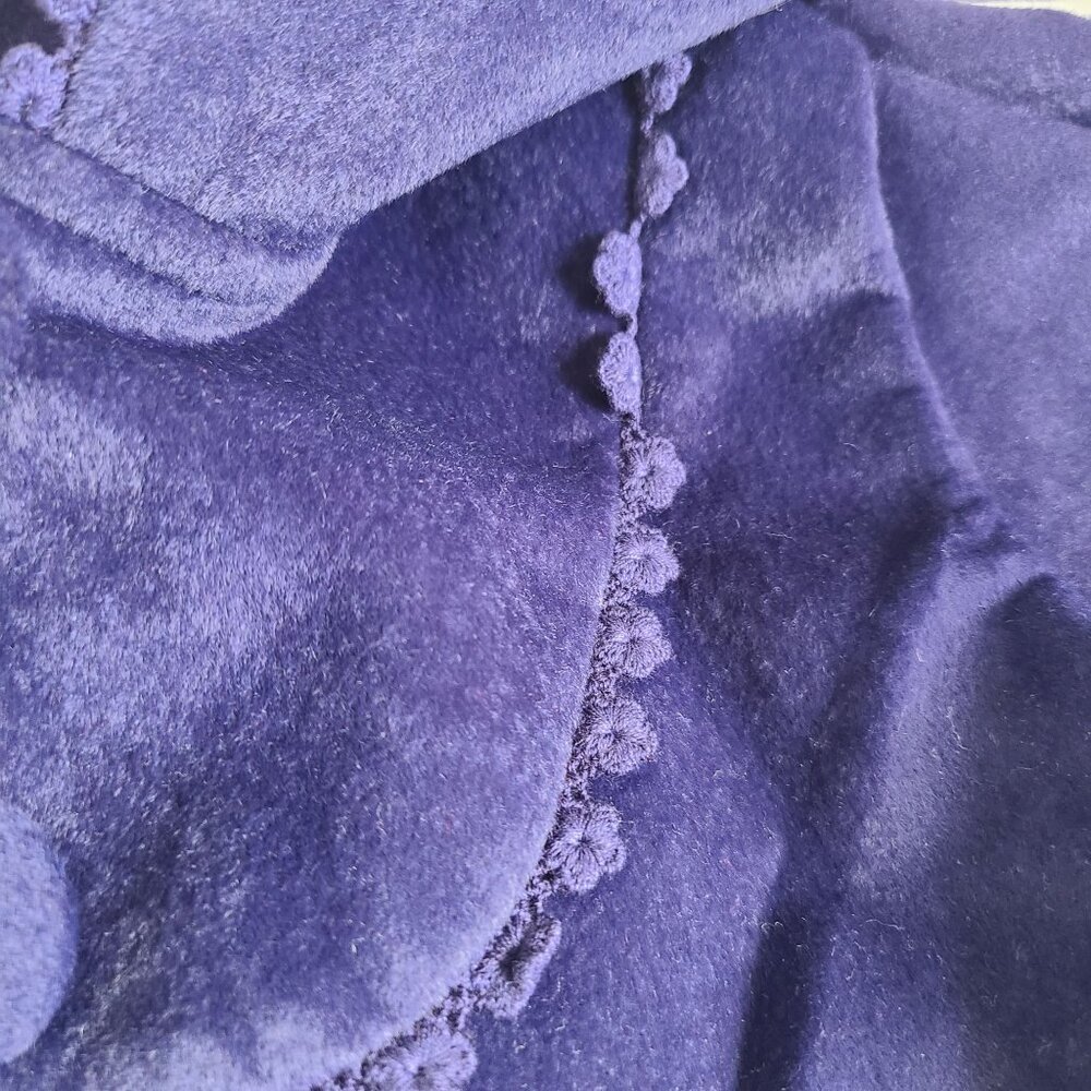 Girls Velvet Coat Royal Blue Size 3T / 4T Bow & Pom Pom Trim Elegant Winter - Picture 5 of 10